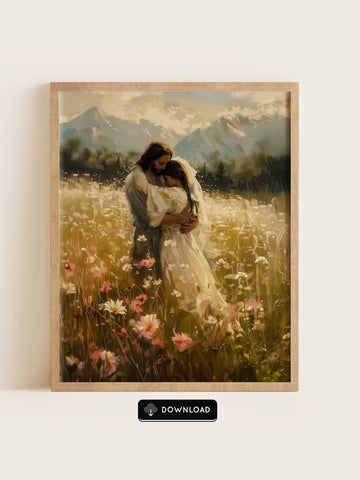 Jesus & Woman – Embrace Among Flowers