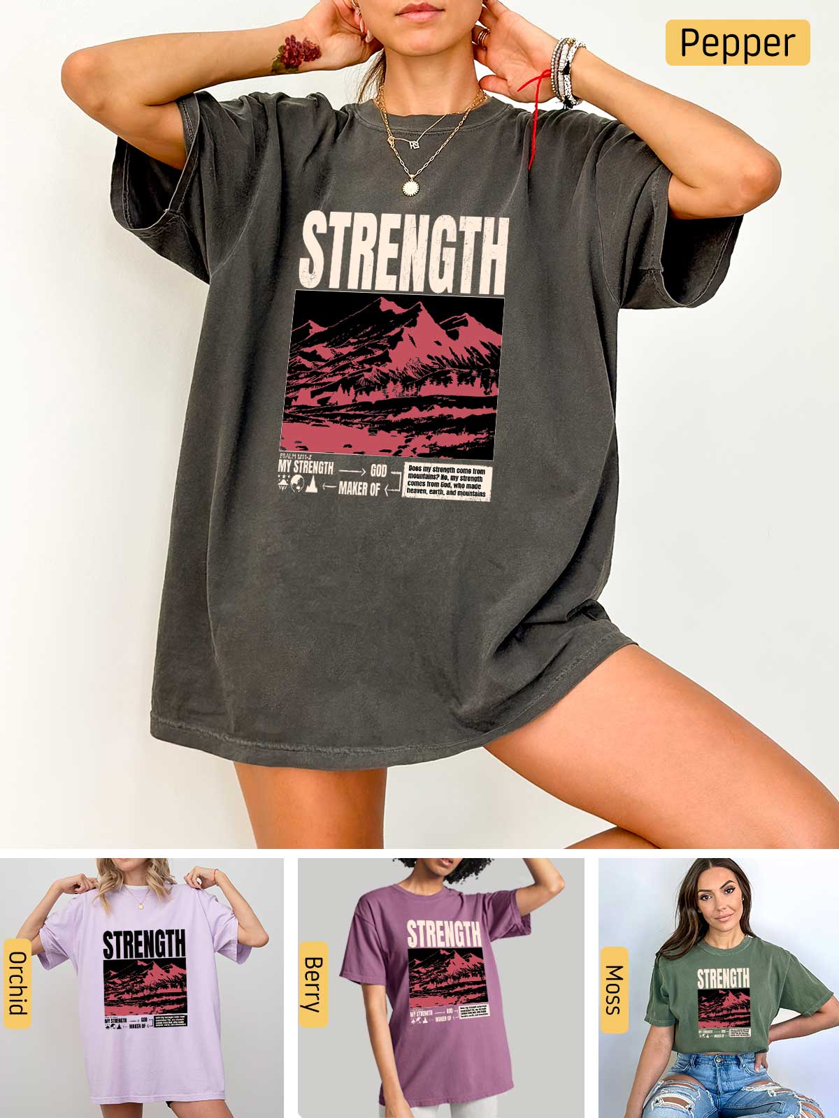 a woman wearing a shirt that says strength