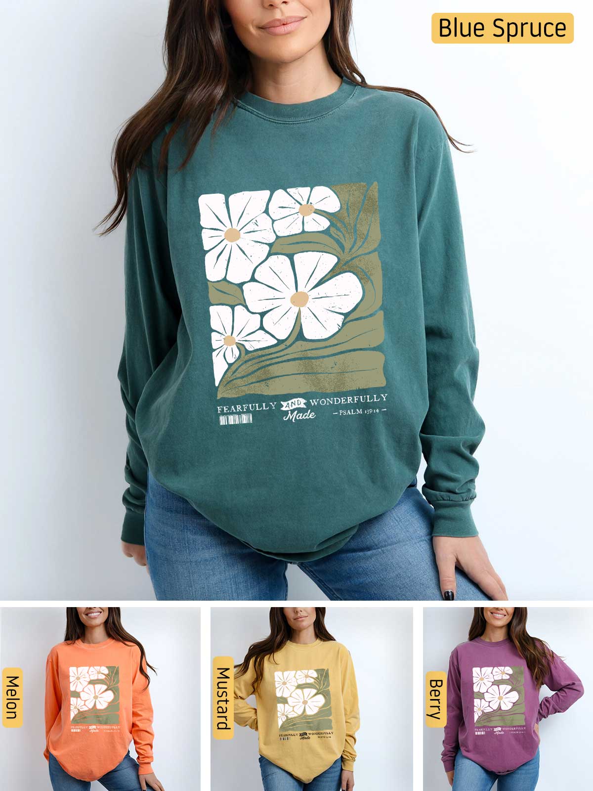 a woman wearing a sweatshirt with flowers on it