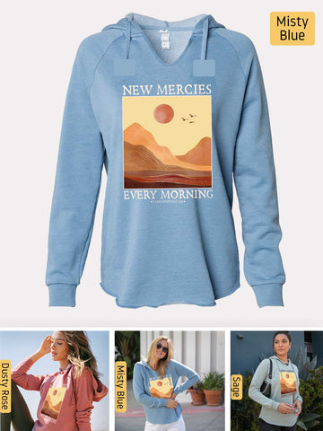 His Mercies are New Every Morning - Lamentations 3:22-23 - Lightweight, Cali Wave-washed Women's Hooded Sweatshirt