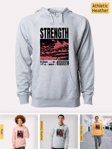 Strength, I Lift My Eyes to the Mountains - Psalm 121: 1-2 - Lightweight, Unisex, Slim-Fit, Terry Loopback Hoodie