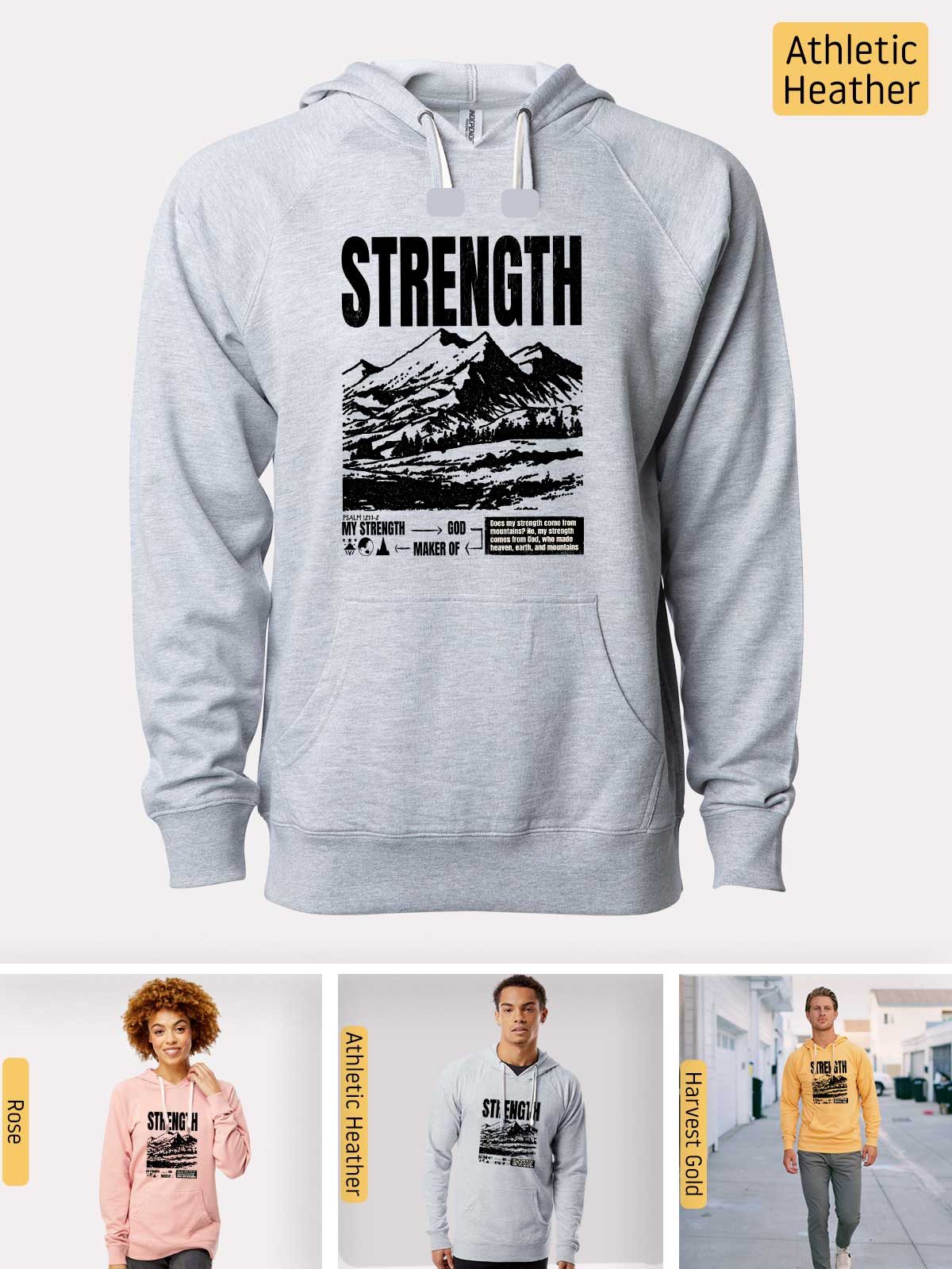 a man and a woman wearing sweatshirts with the words strength on them