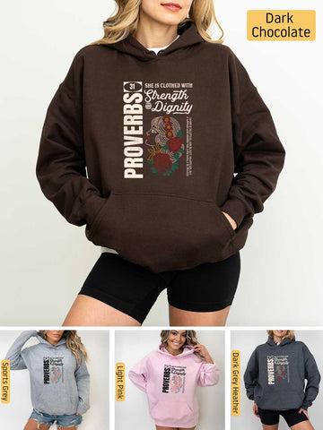 She is Clothed in Strength - Proverbs 31 Woman - Medium-heavyweight, Unisex Hoodie