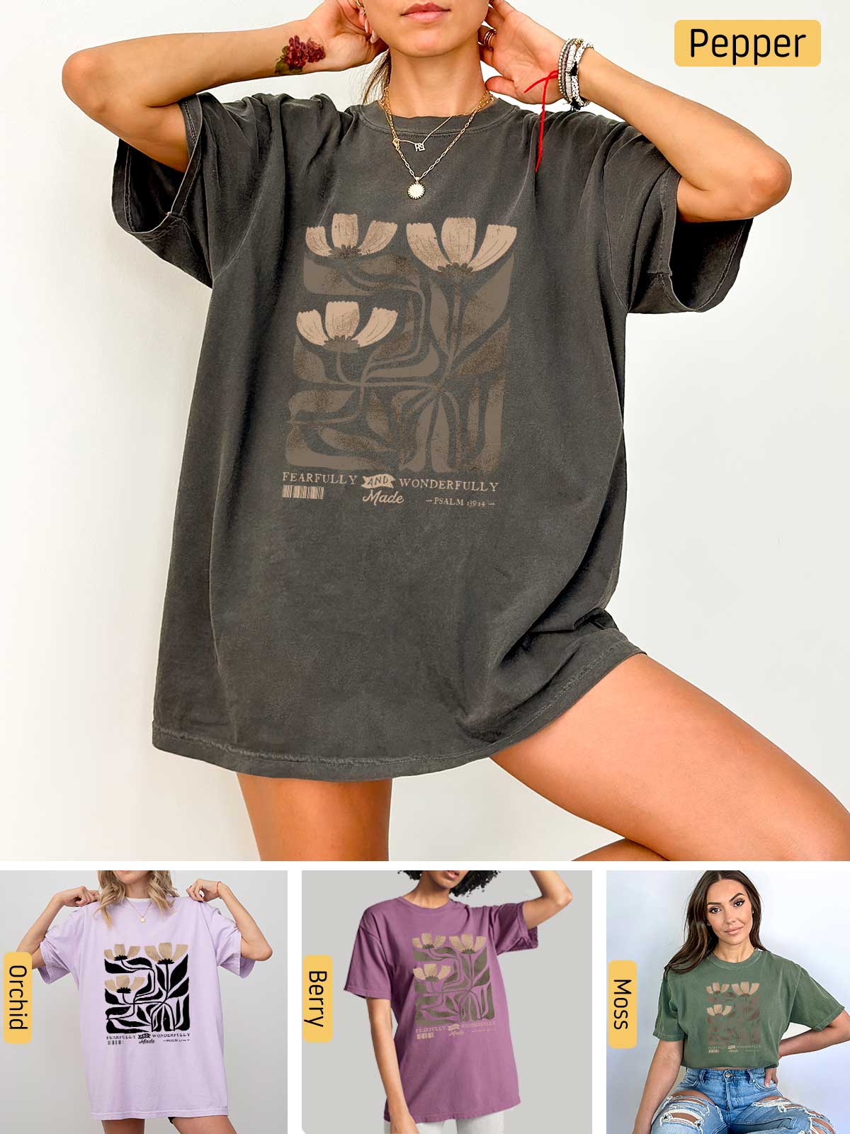 a collage of photos of a woman wearing a t - shirt