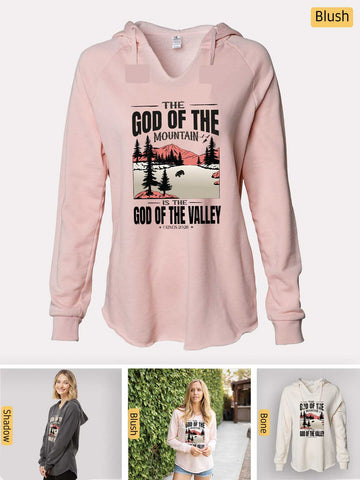 God of the Mountain - 1 Kings 20:28 - Lightweight, Cali Wave-washed Women's Hooded Sweatshirt