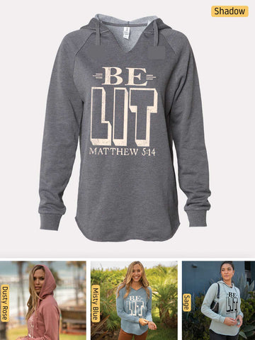 Be the Light - Matthew 5:14 - Lightweight, Cali Wave-washed Women's Hooded Sweatshirt