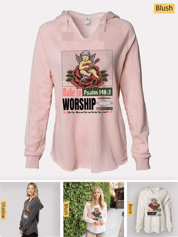 Made to Worship - Psalm 148:3 - Lightweight, Cali Wave-washed Women's Hooded Sweatshirt