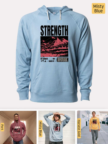 Strength, I Lift My Eyes to the Mountains - Psalm 121: 1-2 - Lightweight, Unisex, Slim-Fit, Terry Loopback Hoodie